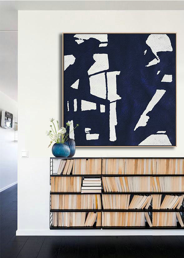 Handmade Large Contemporary Art,Hand Painted Navy Minimalist Painting On Canvas,Large Contemporary Painting